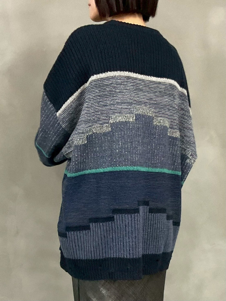 【レア】ジャガードニットポロ ブラック/ホワイト 美品】コントラストジャガードニットポロシャツ XL ブラック